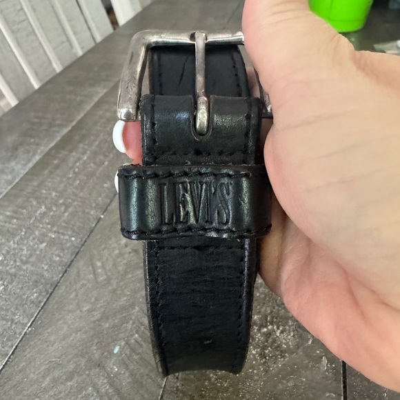 LEVIS Vintage Made In USA Black Leather/Silver Buckle Belt Style 3710 - Picture 1 of 10